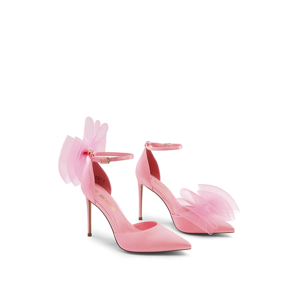 Silky Pointed Toe Bow Stiletto Heel Pumps - PINK - 3
