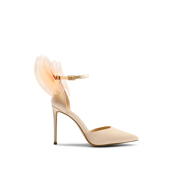 Silky Pointed Toe Bow Stiletto Heel Pumps - NUDE - 2