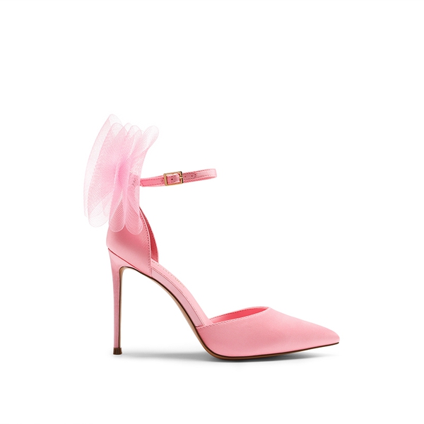 Silky Pointed Toe Bow Stiletto Heel Pumps - PINK - 2
