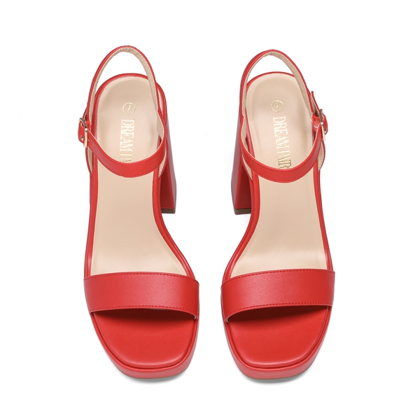 Platform Chunky High Heel Sandals - RED - 5