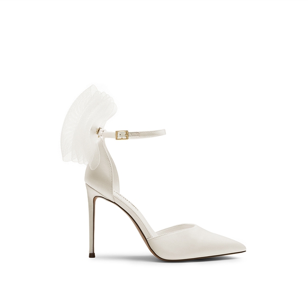 Silky Pointed Toe Bow Stiletto Heel Pumps - WHITE - 2