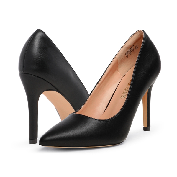 Wide Width Stiletto Pointed Toe Pumps - BLACK-PU - 3