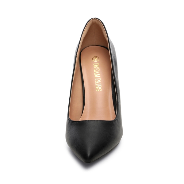 Wide Width Stiletto Pointed Toe Pumps - BLACK-PU - 2