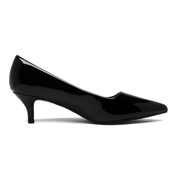 Wide Width Kitten Heel Pointed Toe Pumps - BLACK-PAT - 1