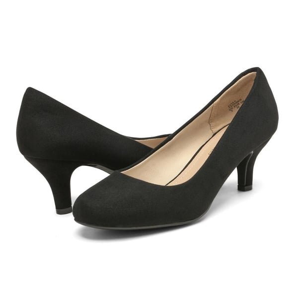 Wide Width Comfy Round Toe Low Heel Pumps - BLACK-SUEDE - 3