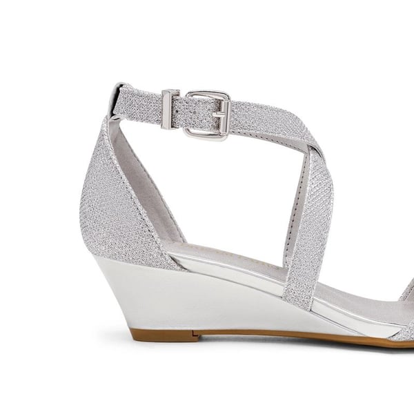 Wide Width Open Toe Low Wedge Sandals - SILVER - 3
