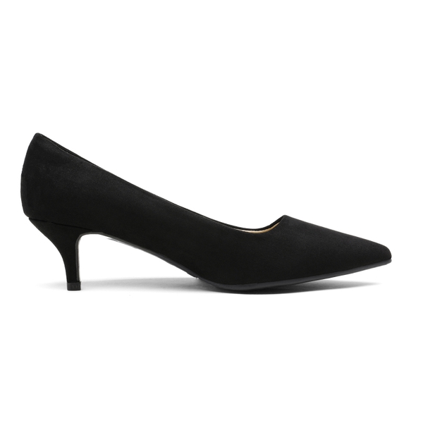Wide Width Kitten Heel Pointed Toe Pumps - BLACK-SUEDE - 1