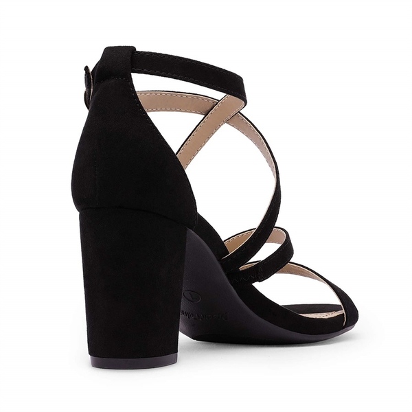 Wide Width Dressy Chunky Strappy Sandals - BLACK-SUEDE - 2