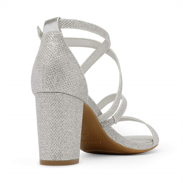 Wide Width Dressy Chunky Strappy Sandals - SILVER-GLITTER - 2