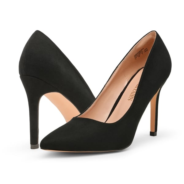 Wide Width Stiletto Pointed Toe Pumps - BLACK-SUEDE - 3