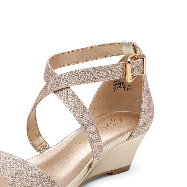 Wide Width Open Toe Low Wedge Sandals - GOLD - 2