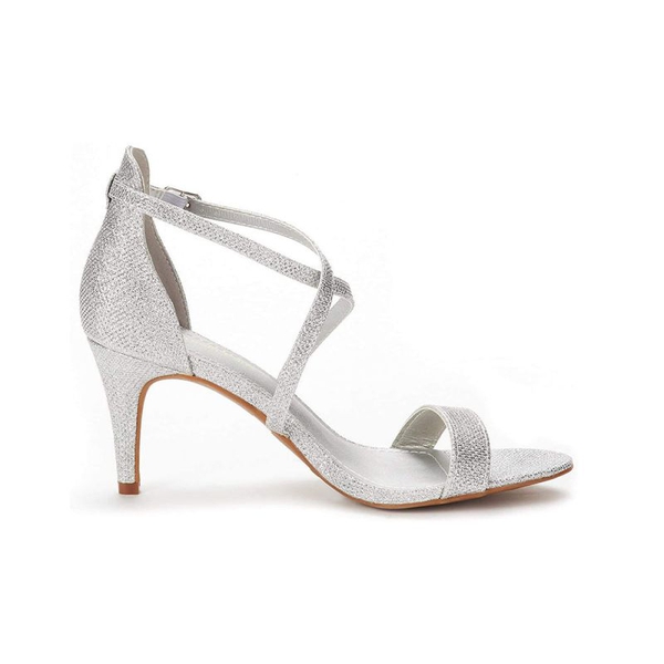 Wide Width Stiletto Pump Heels Sandals - SILVER-GLITTER - 1