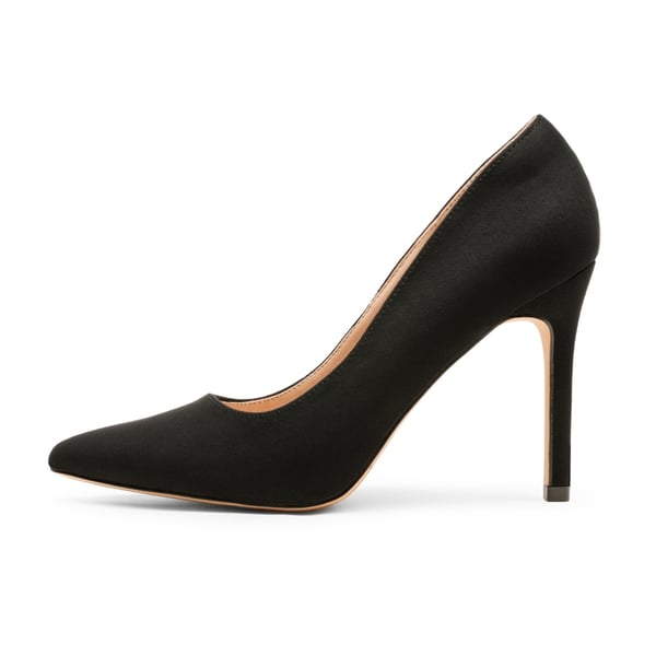 Wide Width Stiletto Pointed Toe Pumps - BLACK-SUEDE - 1