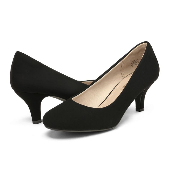 Wide Width Comfy Round Toe Low Heel Pumps - BLACK-NUBUCK - 3