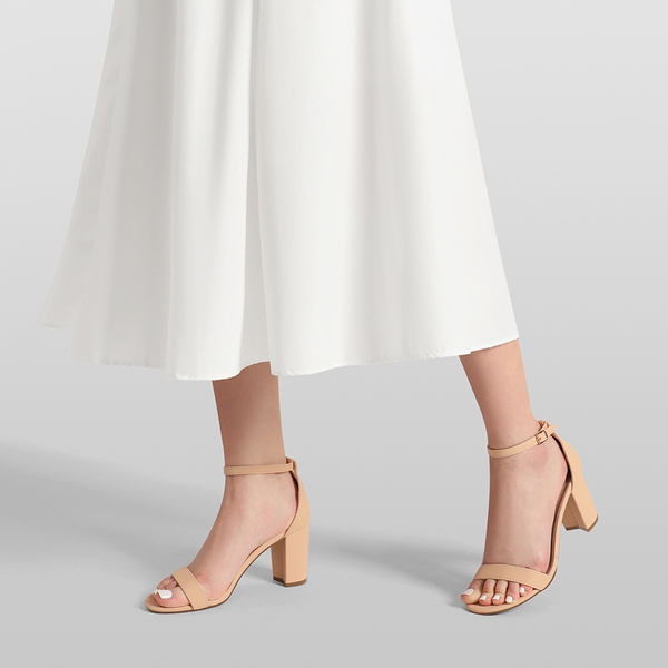 Wide Width Open Toe Pump Chunky Heel Sandals - NUDE-NUBUCK - 1