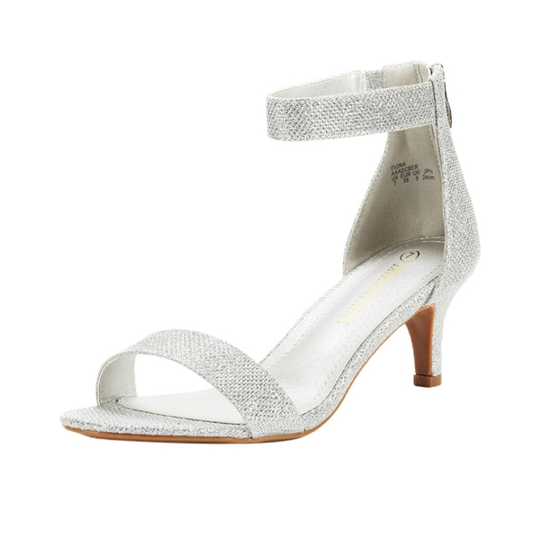 Wide Width Open Toe Kitten Heel Sandals - SILVER-GLITTER -  0