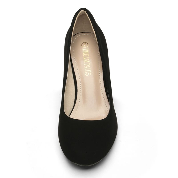 Wide Width Comfy Round Toe Low Heel Pumps - BLACK-NUBUCK - 2