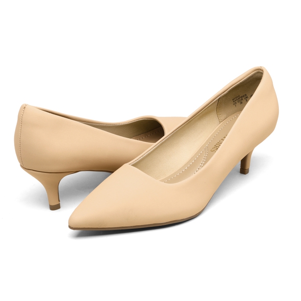 Wide Width Kitten Heel Pointed Toe Pumps - NUDE-NUBUCK - 3