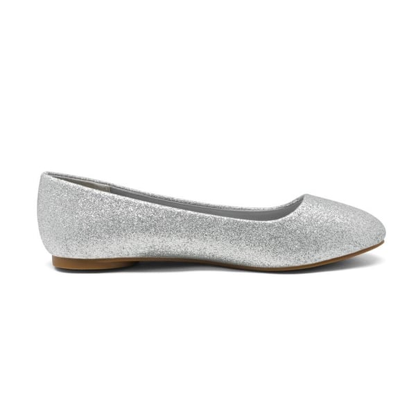 Wide Width Comfortable Ballerina Sparkly Flats - SILVER-GLITTER - 1