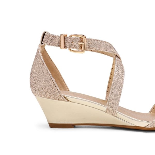 Wide Width Open Toe Low Wedge Sandals - GOLD - 3