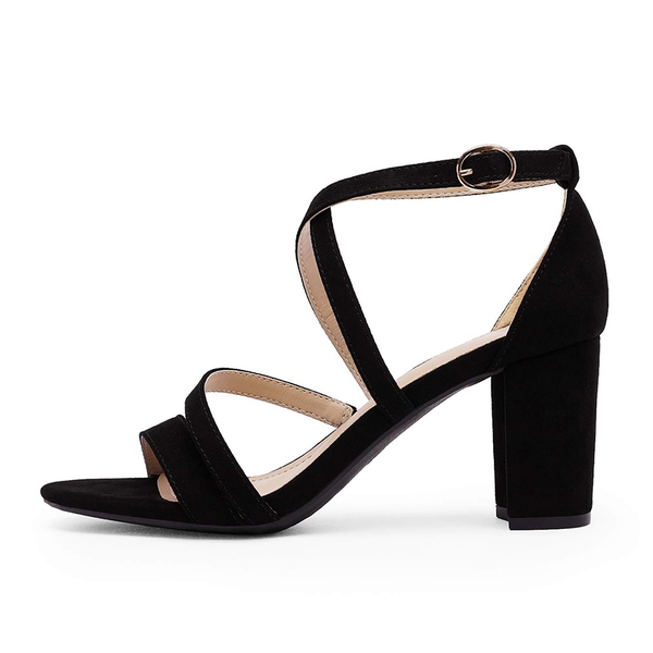 Wide Width Dressy Chunky Strappy Sandals - BLACK-SUEDE - 1