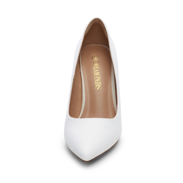 Wide Width Stiletto Pointed Toe Pumps - WHITE-PU - 2
