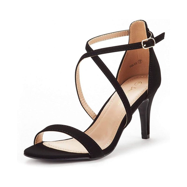 Wide Width Stiletto Pump Heels Sandals - BLACK-NUBUCK -  0