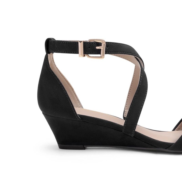 Wide Width Open Toe Low Wedge Sandals - BLACK-NUBUCK - 3