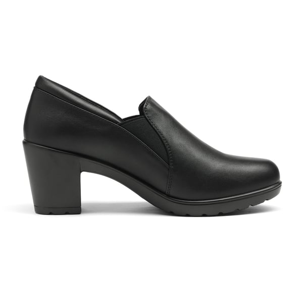 Wide Width Comfortable Round Toe Block Heel Pumps - BLACK - 1
