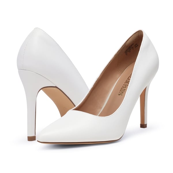 Wide Width Stiletto Pointed Toe Pumps - WHITE-PU - 3