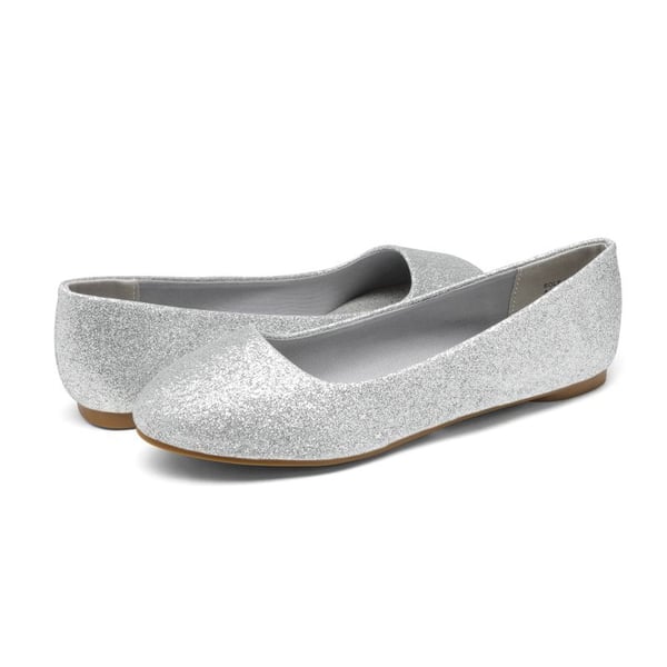 Wide Width Comfortable Ballerina Sparkly Flats - SILVER-GLITTER - 3
