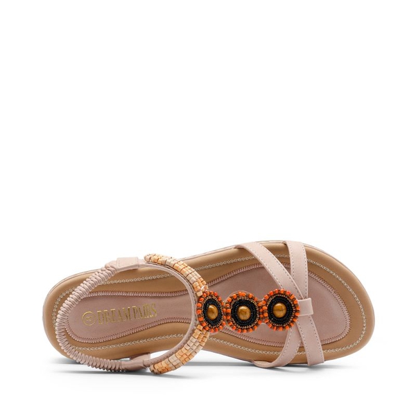 Elastic Ankle Strap Bohemian Flat Sandals - PINK - 3