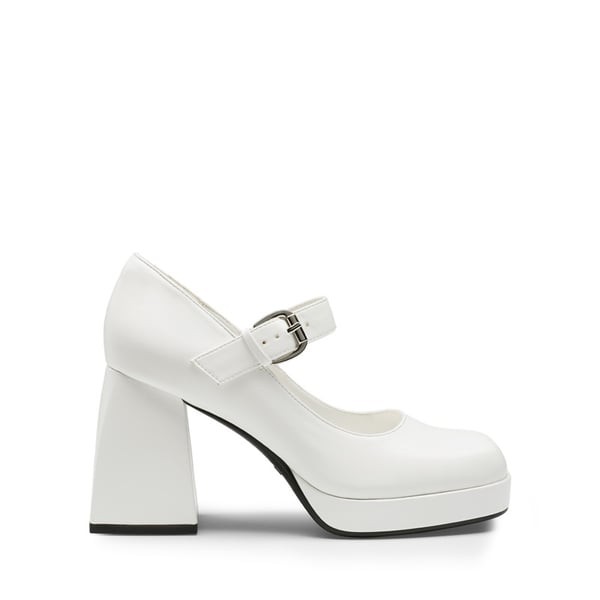 Square Toe Mary Jane Platform Pumps - WHITE PU - 2