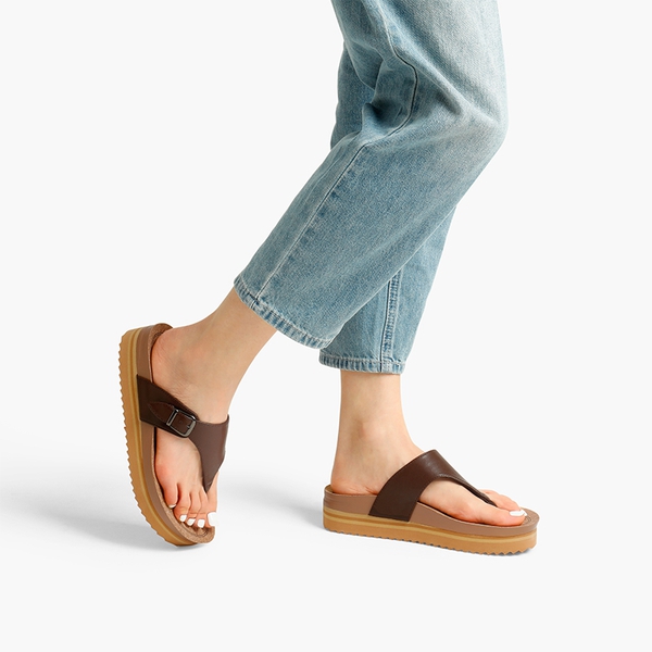 Arch Support Platform Thong Sandals - DARK BROWN - 1