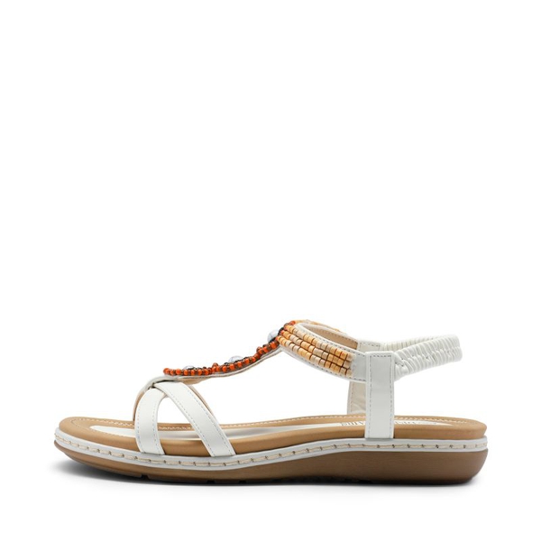 Elastic Ankle Strap Bohemian Flat Sandals - WHITE PU - 2
