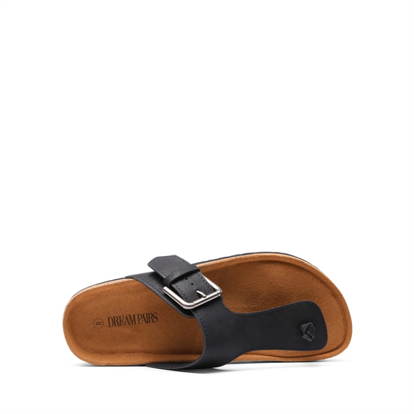 T-Strap Thong Flat Sandals - BLACK - 4