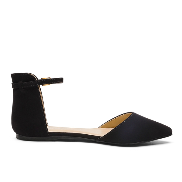 Ankle Strap Ballet Flats - BLACK NUBUCK - 1