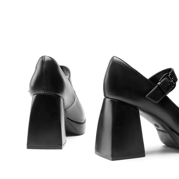 Square Toe Mary Jane Platform Pumps - BLACK PU - 4