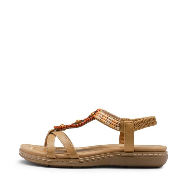 Elastic Ankle Strap Bohemian Flat Sandals - NUDE PU - 2