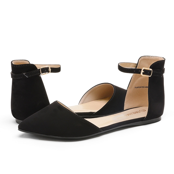 Ankle Strap Ballet Flats - BLACK NUBUCK - 3