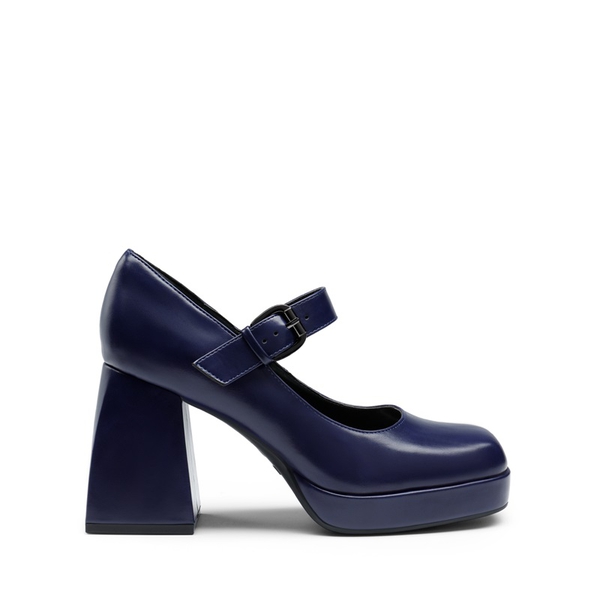 Square Toe Mary Jane Platform Pumps - NAVY PU - 2