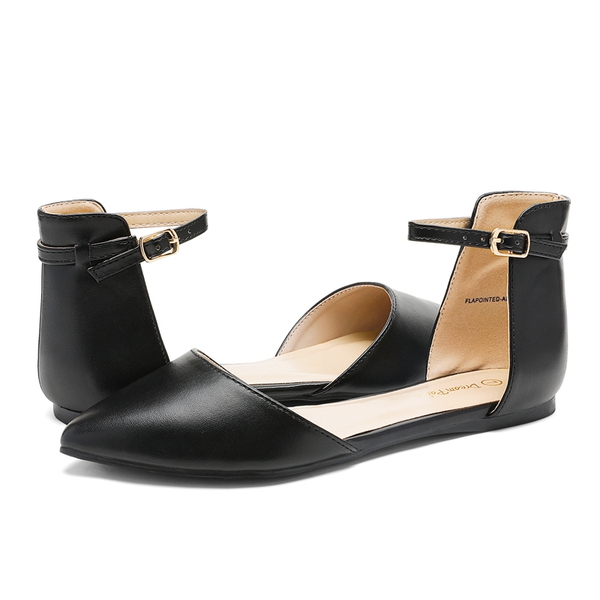Ankle Strap Ballet Flats - BLACK PU - 4