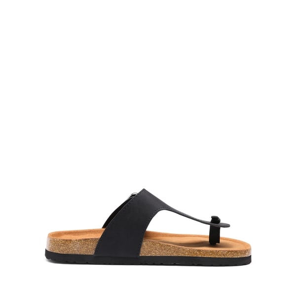 T-Strap Thong Flat Sandals - BLACK - 3