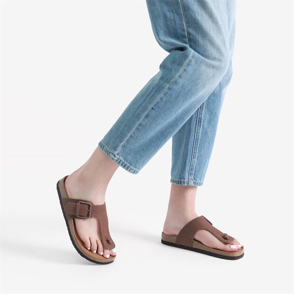 T-Strap Thong Flat Sandals - KHAKI - 1