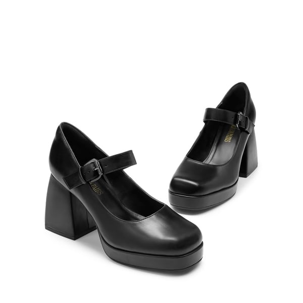 Square Toe Mary Jane Platform Pumps - BLACK PU - 3