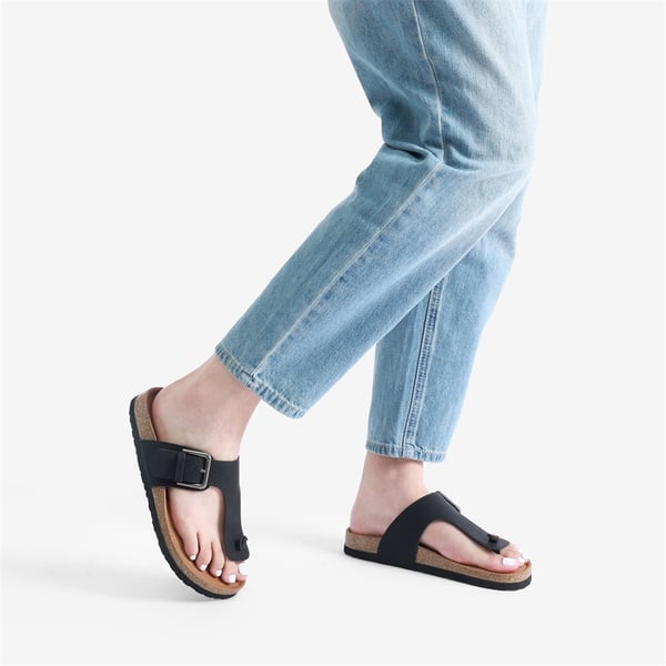 T-Strap Thong Flat Sandals - BLACK - 1