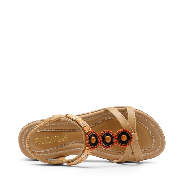 Elastic Ankle Strap Bohemian Flat Sandals - NUDE PU - 3