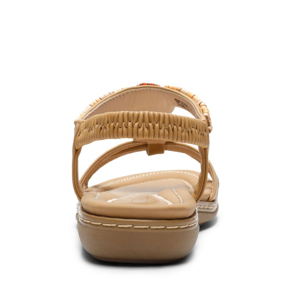 Elastic Ankle Strap Bohemian Flat Sandals - NUDE PU - 4