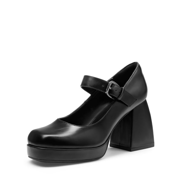 Square Toe Mary Jane Platform Pumps - BLACK PU -  0