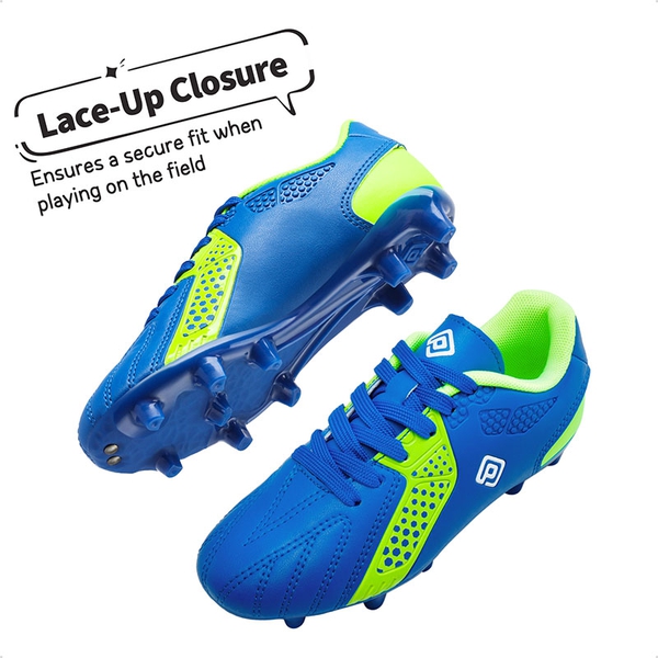 Boys & Girls Comfort Soccer Cleats - ROYAL BLUE NEON GREEN - 3